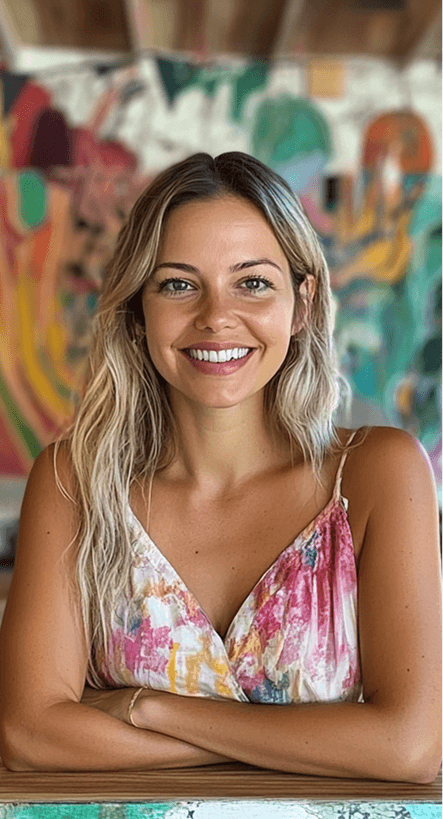 Blonde girl running a business